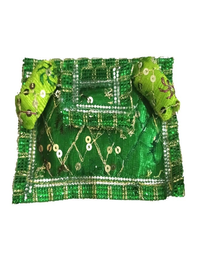 SK Craft Designer Handcrafted Golden Green Combimation Laddu Gopal Set/Assan/Shringar, Laddu Gopal Gaddi, Laddu Gopal Poshak, Laddu Gopal Murli, Laddu Gopal Shringar Set - Image 3